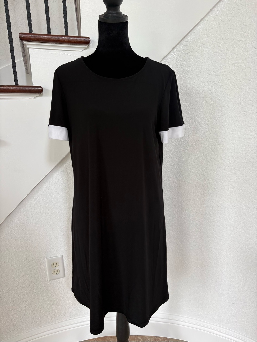 Tiana B. Black Midi Dress with White Sleeve Cuffs